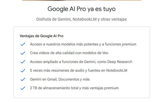 GOOGLE ONE 2 TB - ALMACENAMIENTO + GEMINI PRO 2.5 + GÉMINI FLASH + EDITOR NANO BANANA INCLUIDO - ANUAL 12 MESES 💕