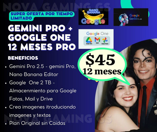GOOGLE ONE 2 TB - ALMACENAMIENTO + GEMINI PRO 2.5 + GÉMINI FLASH + EDITOR NANO BANANA INCLUIDO  - ANUAL 12 MESES 💕